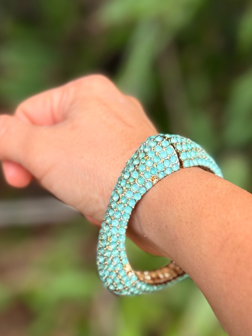 Turquoise Crystal Hinged Bangle Bracelet - stretch Women Jewelry